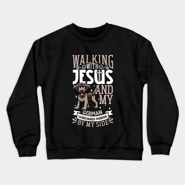 Jesus and dog - German Wirehaired Pointer Crewneck Sweatshirt by Modern Medieval Design